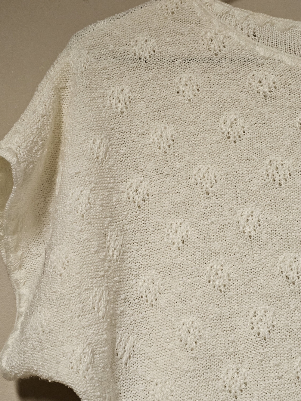 St. Michael Vintage Short Sleeve Knit Sweater Cream Size 14 Acrylic Nylon - Picture 3 of 6